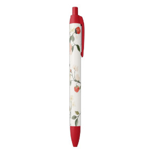 Cream Blush Strawberries Black Ink Pen