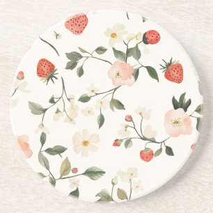 Cream Blush Strawberries Coaster