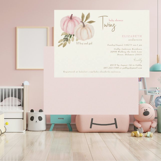 Cream Blush Twins Little Pumpkins Baby Shower Invitation (Creator Uploaded)