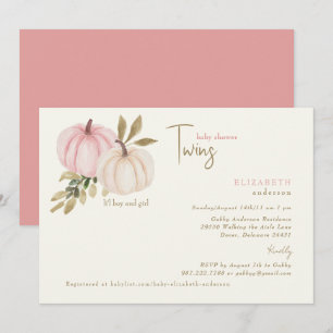 Cream & Blush Twins Little Pumpkins Baby Shower Invitation