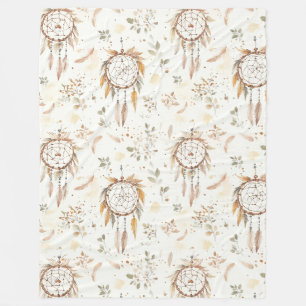Cream Boho Feathers Dream Catchers Fleece Blanket