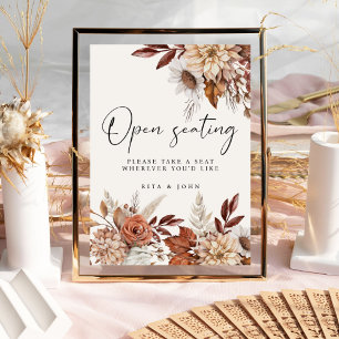 Cream Boho Floral Open Seating Wedding Sign