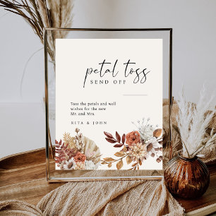 Cream Boho Floral Wedding Petal Toss Send Off Sign