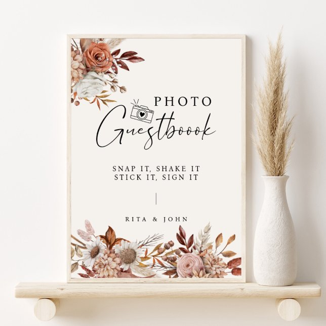 Cream Boho Floral Wedding Photo Guestbook Sign (Creator Uploaded)