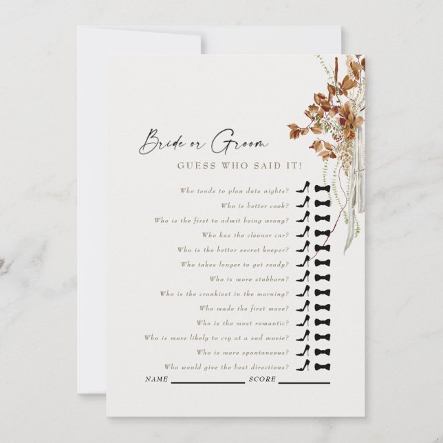 Cream Boho Guess Who Said It Shower Game Invitation (Front)