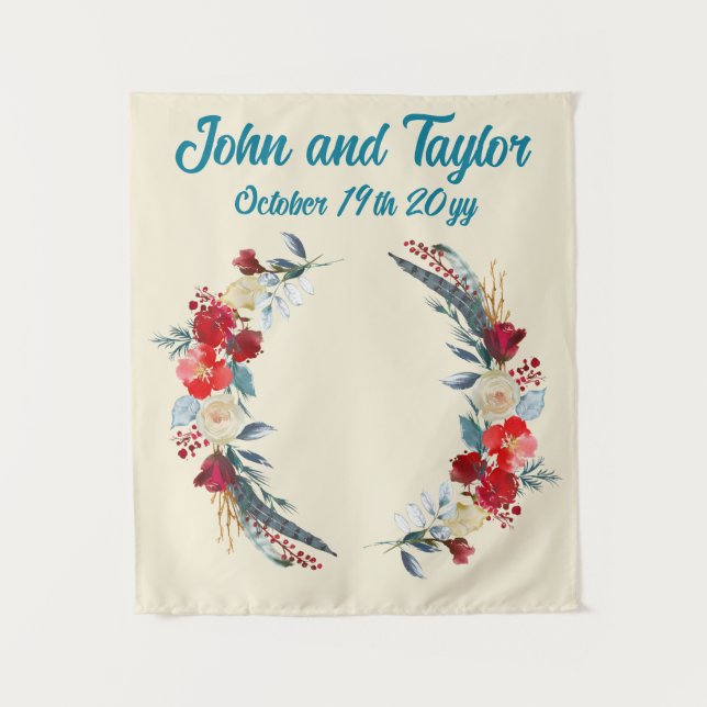 Cream Boho Wedding Backdrop Reception Photo Booth Tapestry (Front)