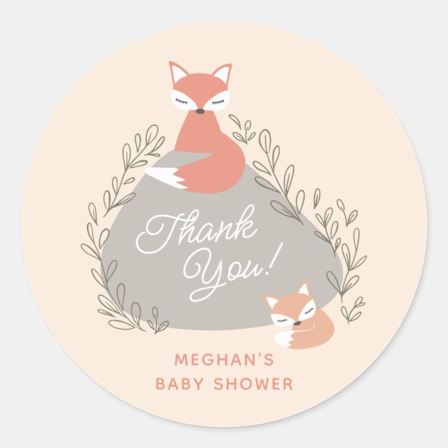 Cream Boho Woodland Foxes Baby Shower Classic Round Sticker (Front)