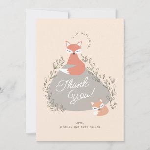 Cream Boho Woodland Foxes Baby Shower Flat Thank You Card