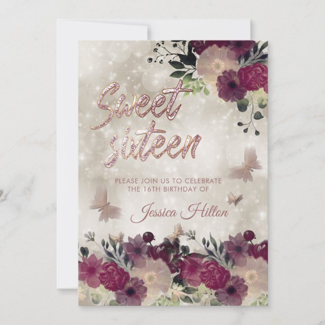 Cream bokeh Butterfly floral garden sweet sixteen Invitation (Front)