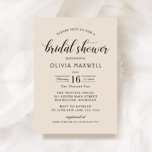 Cream Bold Date Script Wedding Bridal Shower Invitation