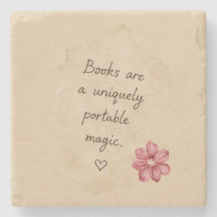 Cream Books Magic Red Flower Stone Coaster