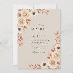Cream Botanical Autumn Wedding Invitation