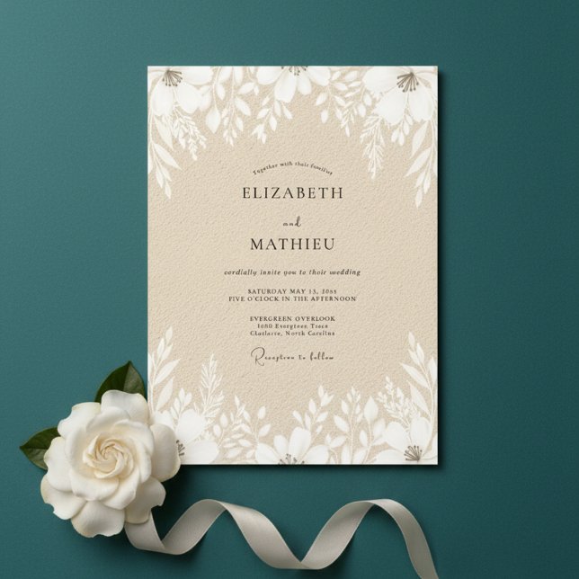 Cream Botanical Floral Wedding Invitation (Creator Uploaded)