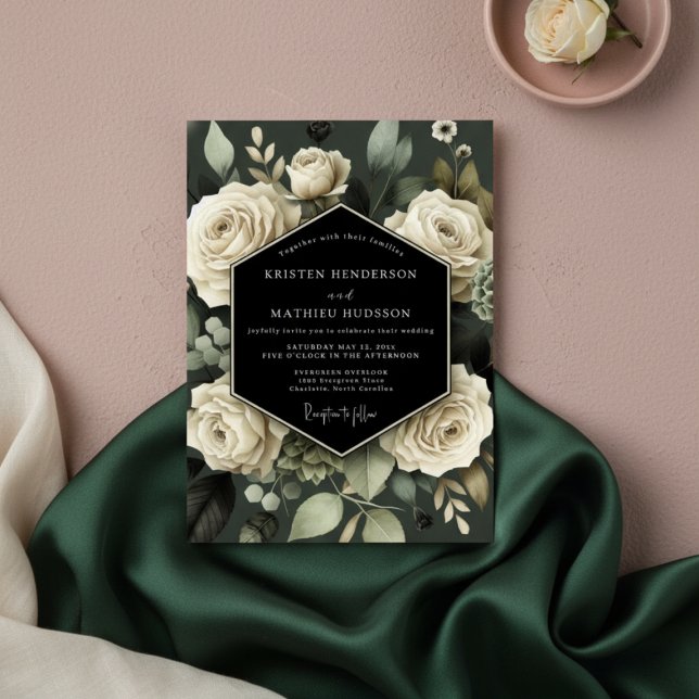 Cream Botanical Romance Wedding Invitation (Creator Uploaded)