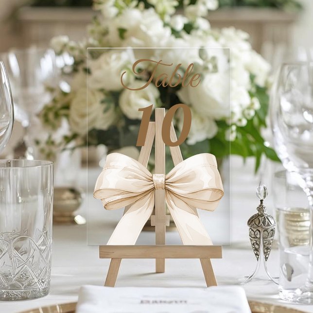Cream bow acrylic table number sign (Creator Uploaded)