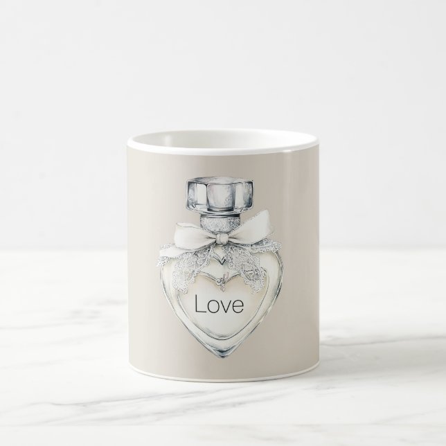 Cream Bow Heart Perfume Bottle Coffee Mug (Center)