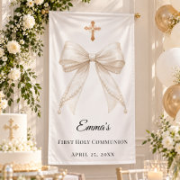 Cream bow pearls First Holy Communion welcome
