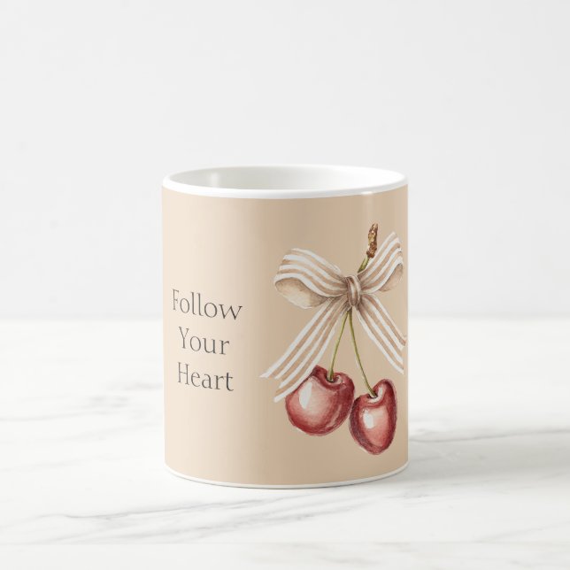 Cream Bow Red Cherries   Coffee Mug (Center)