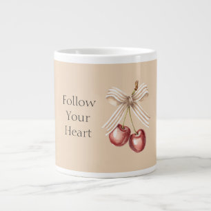 Cream Bow Red Cherries Large Coffee Mug