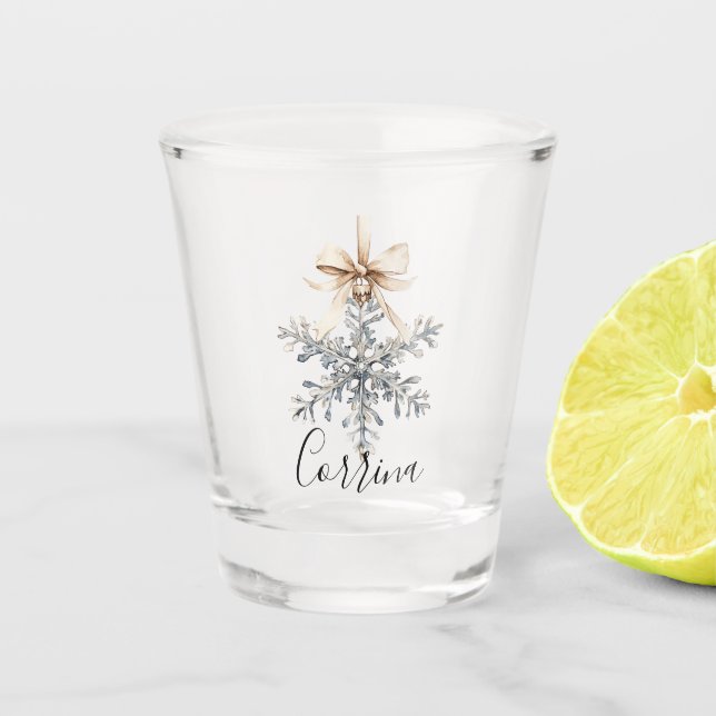 Cream Bow Silver Snowflake Shot Glass (Front)