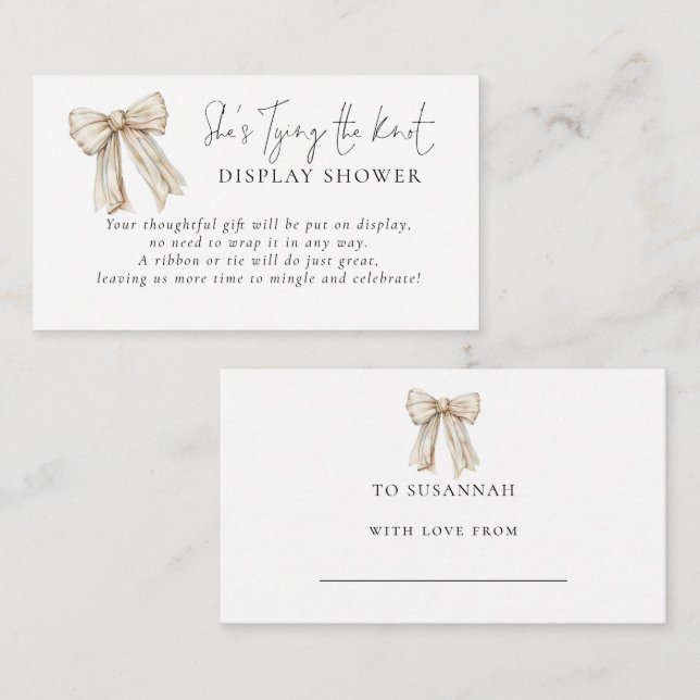 Cream Bow Tying The Knot Display Shower Enclosure Card (Front/Back)