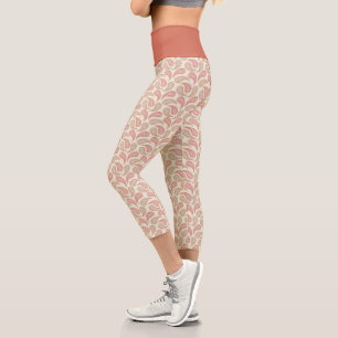 Cream-Brick Paisley Pattern High Waisted Capris