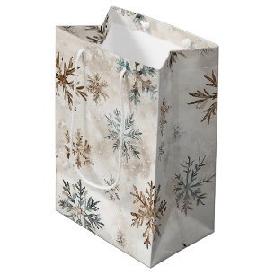 Cream Bronze Blue Snowflakes Christmas Medium Gift Bag