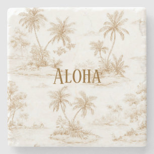 Cream Brown Aloha Tropical Island Palm Trees Stone Coaster