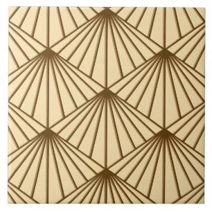 Cream & Brown Art Deco Fan Pattern Diamond Ceramic Tile