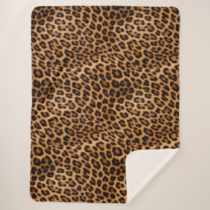 Cream Brown Black Leopard Cat Sherpa Blanket
