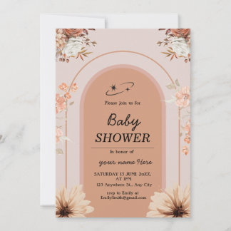 Cream brown boho Baby Girl Shower Invitation