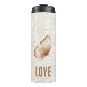 Cream Brown Boho Bohemian Butterfly Thermal Tumbler