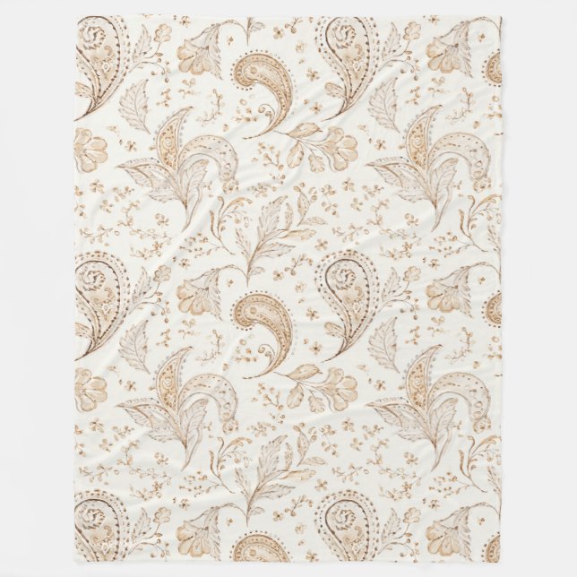 Cream Brown Boho Bohemian Fleece Blanket (Front)
