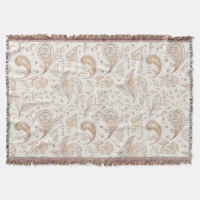 Cream Brown Boho Bohemian Throw Blanket (Front)