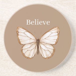 Cream Brown Butterfly Coaster