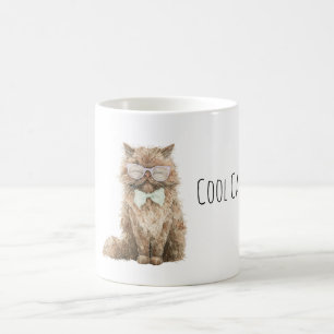 Cream Brown Cool Cat Mint Bow Glasses Coffee Mug