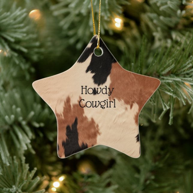 Cream Brown Cowhide Ceramic Ornament (Tree)