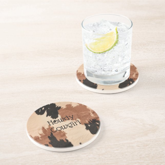 Cream Brown Cowhide Coaster (Side)