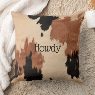 Cream Brown Cowhide Cushion