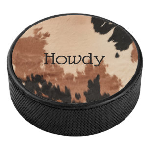 Cream Brown Cowhide Hockey Puck