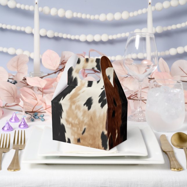 Cream Brown Cowhide Howdy  Favour Box (Wedding)