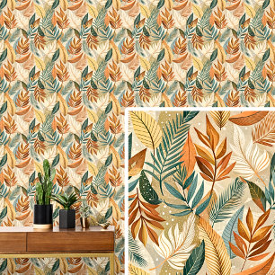 Cream Brown Dark Green Leaves Autumn Tones Leaf  Wallpaper