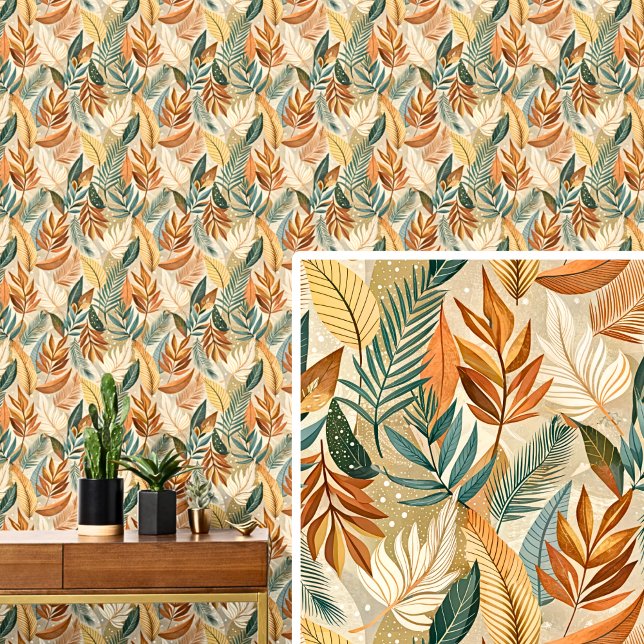 Cream Brown Dark Green Leaves Autumn Tones Leaf  Wallpaper (Creator Uploaded)