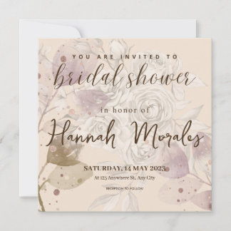Cream Brown Floral Elegant Bridal Shower Announcement