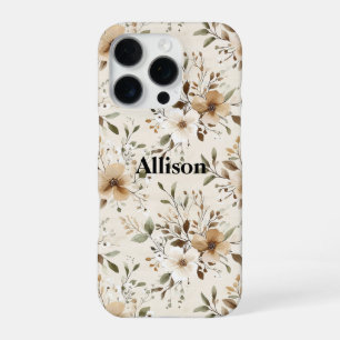 Cream Brown Floral iPhone 16 Pro Case