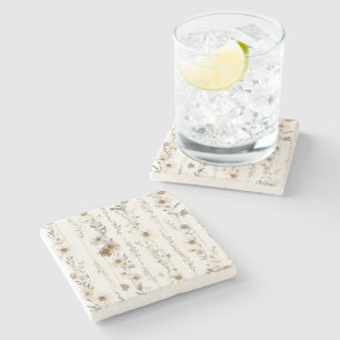 Cream Brown Floral Stone Coaster