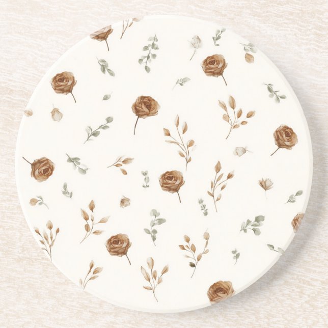 Cream Brown Flowers Coaster (Front)