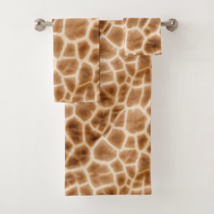 Cream Brown Giraffe Animal Print Bath Towel Set