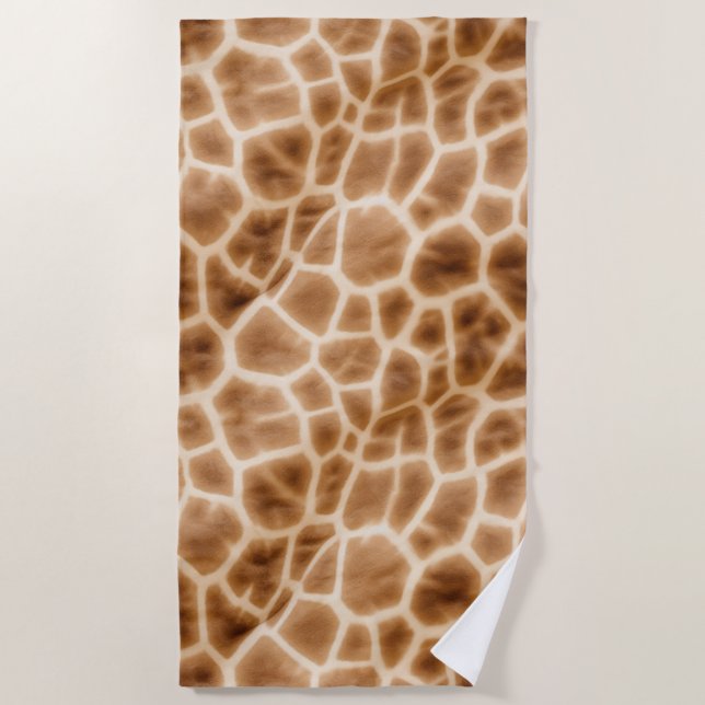 Cream Brown Giraffe Animal Print Beach Towel (Front)