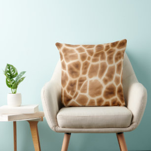 Cream Brown Giraffe Animal Print Cushion